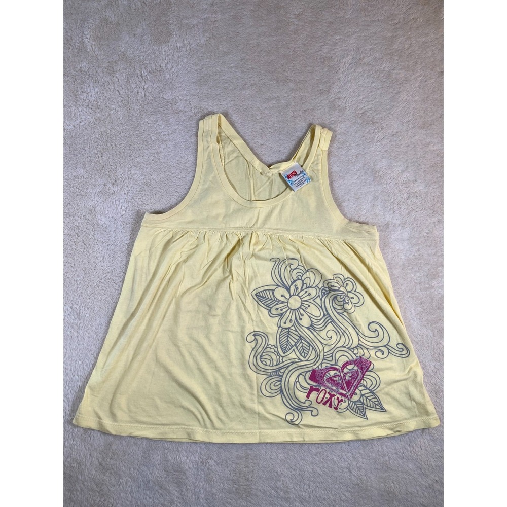 Roxy Y2K Women's Yellow Tank Top Size Large Made in USA 100% Cotton